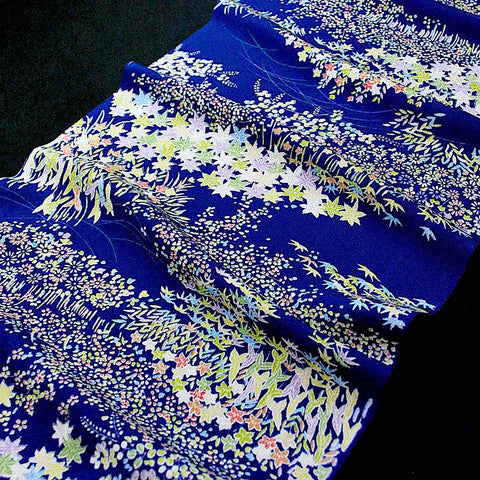 Glistening Meadows, Chirimen Crepe Vintage Kimono Silk from Japan 14" x 43"  #4656