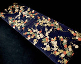 Gold Mums & Butterflies on Blue/Black Vintage Kimono Silk from Japan, 6" x 75" Piece #4686