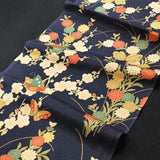 Gold Mums & Butterflies on Blue/Black Vintage Kimono Silk from Japan, 13" x 63" Piece #4686