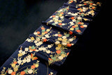 Gold Mums & Butterflies on Blue/Black Vintage Kimono Silk from Japan, 6" x 51" Piece #4686