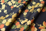 Gold Mums & Butterflies on Blue/Black Vintage Kimono Silk from Japan, 6" x 51" Piece #4686