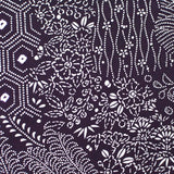Drapey Eggplant/White Faux Patchwork Crepe, Vintage Kimono Silk Print from Japan, 7" x 61" Piece #4653