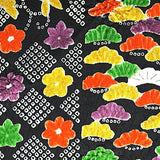 Black + Brights Faux Patchwork Vintage Kimono Silk Satin from Japan 7" x 47". # 4374