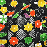 Black + Brights Faux Patchwork Vintage Kimono Silk Satin from Japan 7" x 47". # 4374