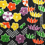 Black with Brights Faux Patchwork Vintage Kimono Silk Satin from Japan 14" x 58". # 4374