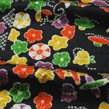 Black with Brights Faux Patchwork Vintage Kimono Silk Satin from Japan 14" x 58". # 4374