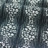 Black/Off-White Heart-Leaf Flowers Chirimen Crepe Vintage Kimono Silk  13" x 41".  #4242