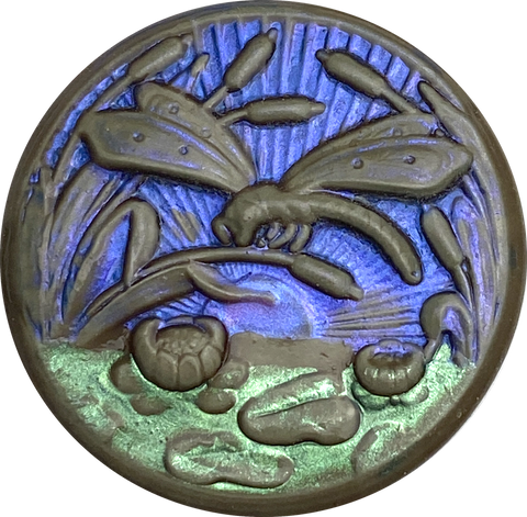 Dragonfly, Pond and Cattails "Art Stone" Button, 1-1/4" by Susan Clarke # 2007