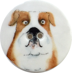 SALE,  Bulldog Porcelain Dog Button by Kate Holliday 1-1/8"