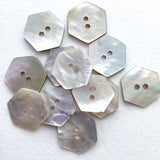 Hexagon Mother of Pearl Buttons 1/2" / 9/16, Iridescent, Pack of 12 for $5.00  #LP-09