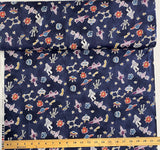 Navy Blue Space Print, 100% Cotton Lightweight Lawn from Hokkoh Japan, 44" Wide By the Yard #1023-1620