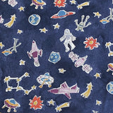 Sale, Navy Blue Space Kids Print, 100% Cotton Lightweight Lawn from Hokkoh Japan, 44" Wide By the Yard #1023-1620