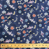 Sale, Navy Blue Space Kids Print, 100% Cotton Lightweight Lawn from Hokkoh Japan, 44" Wide By the Yard #1023-1620