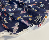 Sale, Navy Blue Space Kids Print, 100% Cotton Lightweight Lawn from Hokkoh Japan, 44" Wide By the Yard #1023-1620