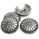 Canyon Sunflower 1" / 25mm Concho Style Button, Antique Silver, 'Hidden' D-Shape Shank #SWC-150