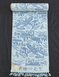 Blue Japanese Handwoven Silk Tsumugi Ikat, Vintage Kimono Fabric by the Yard # 773