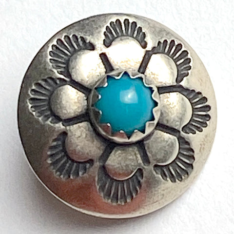 Desert Primrose w/ "Turquoise", 5/8" Southwest Button #SW-53.5 Sunburst Bezel