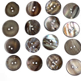 OUTLET ITEM: Chocolate Gray Silvery Melange Pearl Shell, 11/16", Semi-Rustic, 17mm 2-Hole, 175+ Buttons   #LP-58-175