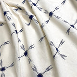 WASHED/DRIED 2.3 YARD PIECE, Cream/Indigo Cotton Crosses Double Ikat, India, 44" Wide,  #CHL-27