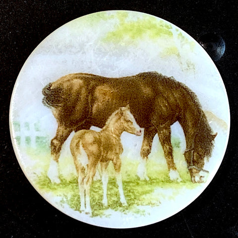 Horse Button: Mom and Foal Mother of Pearl 1-3/8" Artisan Made #SC-1489 Susan Clarke