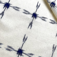 WASHED/DRIED 2.3 YARD PIECE, Cream/Indigo Cotton Crosses Double Ikat, India, 44" Wide,  #CHL-27