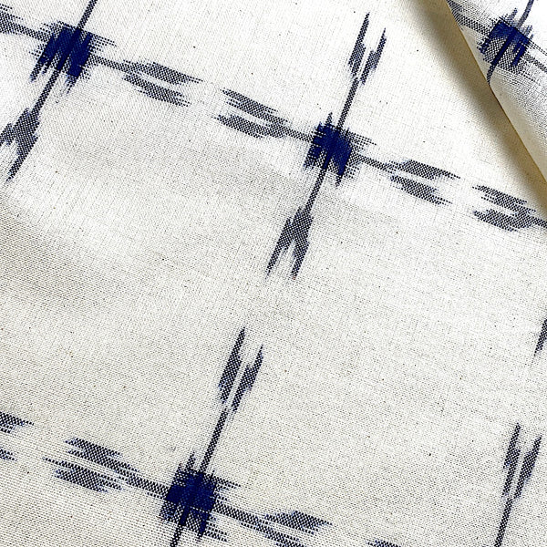 Cream/Indigo Cotton Crosses Double Ikat, India, 44" Wide, By the Yard #CHL-27