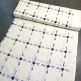 WASHED/DRIED 2.3 YARD PIECE, Cream/Indigo Cotton Crosses Double Ikat, India, 44" Wide,  #CHL-27