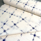 WASHED/DRIED 2.3 YARD PIECE, Cream/Indigo Cotton Crosses Double Ikat, India, 44" Wide,  #CHL-27