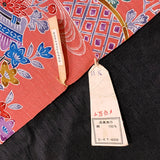 Salmon Pink Bingata Tsumugi Handweave Vintage Kimono Silk by the Yard from Japan  #222