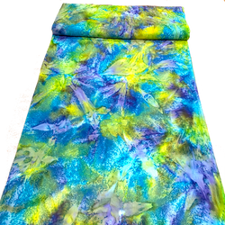 Turquoise/Lime Artisan Salt Dye/Tie Dye Rayon Challis from India, By the Yard  #HB-273