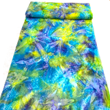 Turquoise/Lime Artisan Salt Dye/Tie Dye Rayon Challis from India, By the Yard  #HB-273