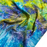 Turquoise/Lime Artisan Salt Dye/Tie Dye Rayon Challis from India, By the Yard  #HB-273