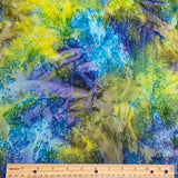 Turquoise/Lime Artisan Salt Dye/Tie Dye Rayon Challis from India, By the Yard  #HB-273