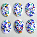 LAST ONES Millefiore Glass Oval, Vintage Flat Back Cabochon from Japan, White 1" x 3/4"  #CL-02