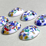 LAST ONES Millefiore Glass Oval, Vintage Flat Back Cabochon from Japan, White 1" x 3/4"  #CL-02