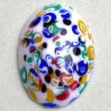 LAST ONES Millefiore Glass Oval, Vintage Flat Back Cabochon from Japan, White 1" x 3/4"  #CL-02