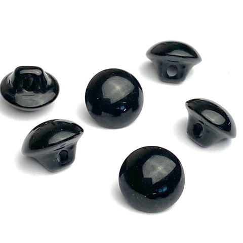 SALE, Black Glass 3/8" Round-Top Buttons, Vintage, Japan, 10mm Pack of SIX  #CL-04