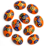 SALE Bright Orange Vintage Glass Cabochons Oval Millefiori 13/16", TWO for $2.00  #CL-05