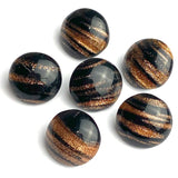 SALE, Black Vintage Glass with Coppery Gold Streaks, 7/16" Buttons, Vintage, Europe 11mm Pack of SIX  #CL-08