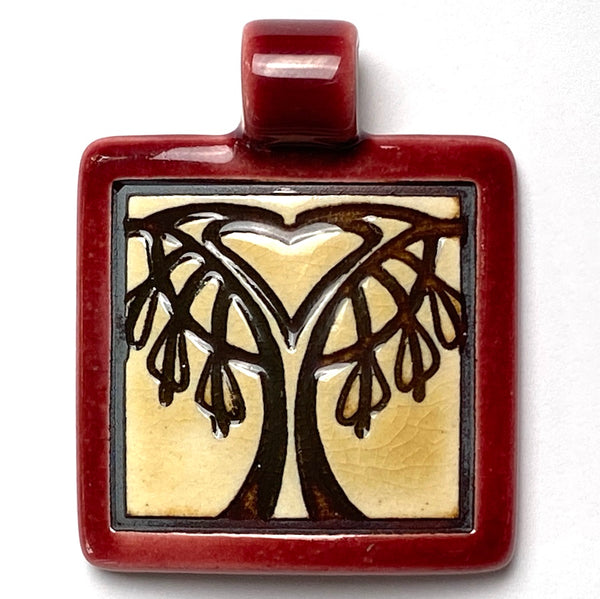 Bleeding Heart Tree Ruby, 1.5" Porcelain Pendant by Clay River Designs