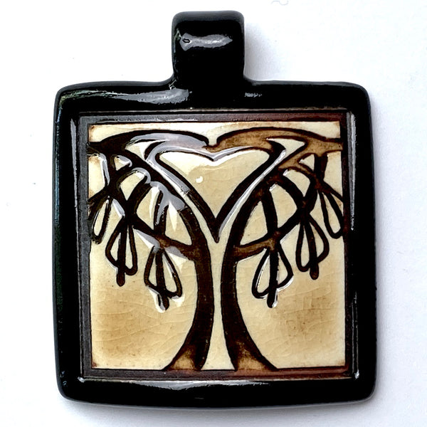 Bleeding Heart Tree Black, 1.75" Porcelain Pendant by Clay River Designs