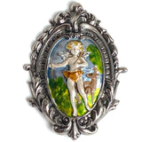 Pan with Deer, Victorian Look Button 2" Metal Handpainted by Susan Clarke Originals  #SC-853