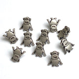 TWELVE Monkey Buttons, Tiny 1/2" Silver 12mm Metal Shank Back,  #FJ-133