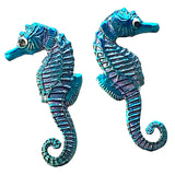 Sale, Seahorse Buttons, Two in a Set, Hand-Painted Turquoise/Purple Tiny 7/8" Enamel Metal Sea Horse USA Susan Clarke