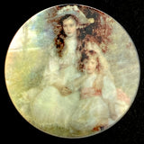 Portrait of Sisters on Mother of Pearl Button by Susan Clarke, 1-3/8"  #1572