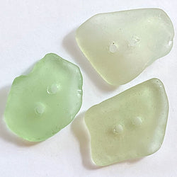 Sea Glass Buttons, 3 Green 3/4" - 1", Real Tumbled Ocean Glass #BCH-27