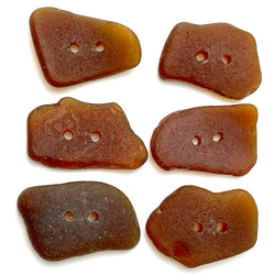 Sea Glass Buttons, SIX Brown Ocean-Tumbled 1"  #BCH-13