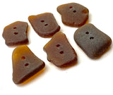 Sea Glass Buttons, SIX Brown Ocean-Tumbled 1"  #BCH-13