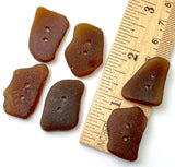 Sea Glass Buttons, SIX Brown Ocean-Tumbled 1"  #BCH-13