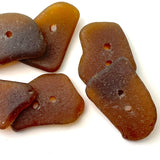 Sea Glass Buttons, SIX Brown Ocean-Tumbled 1"  #BCH-13